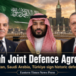 Pakistan, Saudi Arabia and Türkiye leaders featured for the Makkah Joint Defence Agreement signed in Makkah in August 2026.